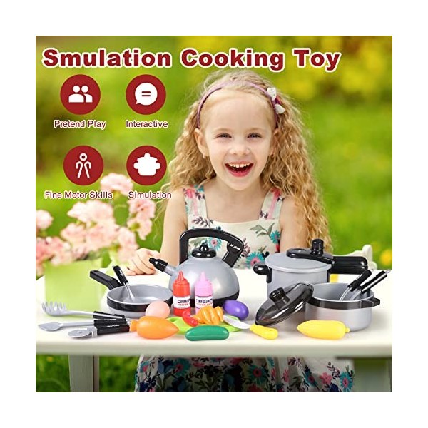 kramow Dinette Enfant, Kit Cuisine Enfant, Accessoires de Jouets de Cuisine de Simulation, Jeu Dimitation Cadeaux dannivers