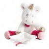 BABY NAT - Peluche Licorne avec Doudou Mouchoir - 30 cm - Blanc/Rose - Cadeau Naissance Fille - Licorne Arc en Ciel - BN0321