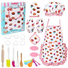 Vanmor Ensemble De Cuisine Et Pâtisserie pour Enfants, Jeu De Rôle pour Enfants De 3 à 8 Ans, 24pcstablier Cuisine Enfant, To
