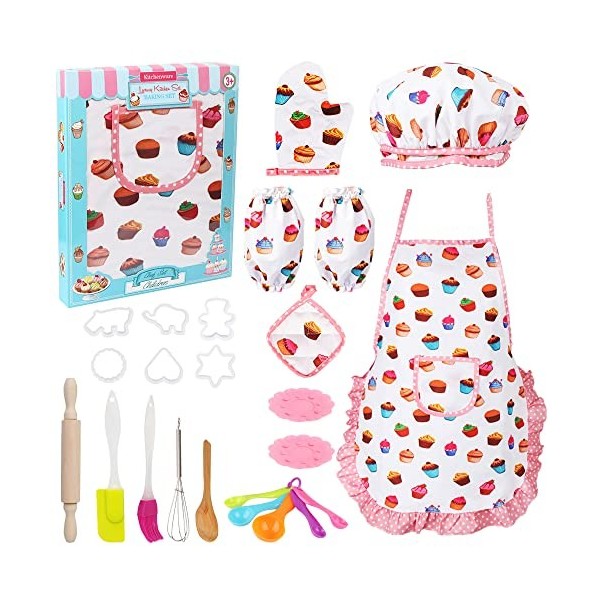 Vanmor Ensemble De Cuisine Et Pâtisserie pour Enfants, Jeu De Rôle pour Enfants De 3 à 8 Ans, 24pcstablier Cuisine Enfant, To