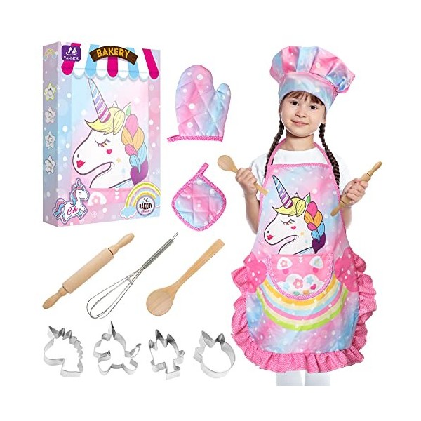 Vanmor Ensemble De Cuisine Et Pâtisserie pour Enfants, Jeu De Rôle pour Enfants De 3 à 8 Ans, 24pcstablier Cuisine Enfant, To