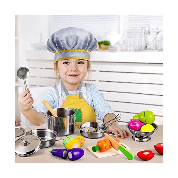 EFO SHM Accessoire Cuisine Enfant, Jouet de Cuisine en Bois Enfant,  Ustensile Cuisine Enfant en Bois, Kit Cuisine Enfant Chef