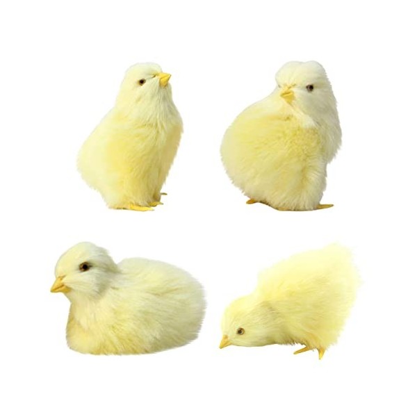 Lot de 4 jouets réalistes en peluche pour poussins - Figurine réaliste en fourrure - Simulation de poussin - Photographie - P