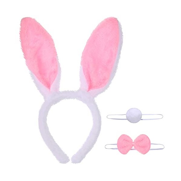 Accessoires de Costume de Lapin de Cosplay Bandeau Oreilles de Lapin Serre-Tête en Peluche de Lapin de Pâques Queue de Lapin 