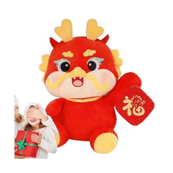 Weatail Animal en Peluche Dragon Rouge, Jouets en Peluche du Zodiaque, Peluche Dragon du Zodiaque Chinois 2024, année 2024 de