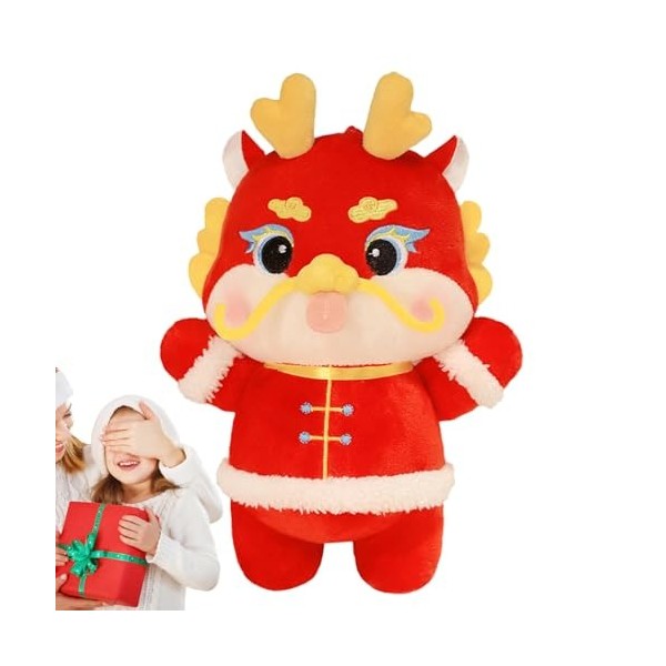 Weatail Animal en Peluche Dragon Rouge, Jouets en Peluche du Zodiaque, Peluche Dragon du Zodiaque Chinois 2024, année 2024 de