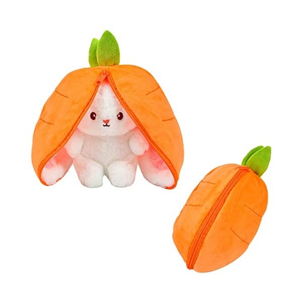 Jouets Peluche Lapin, Rabbit Muppet Toys Bunny Stuffed Animal Plushie Lapin réversible Carotte Fraise Oreiller avec Fermeture