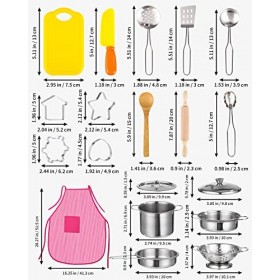 Accessoire Cuisine Enfant 30pcs, Ustensile Jouet Cuisine en Acier Inoxydable Bois pour Enfants, avec Toque de Chef et Tablier
