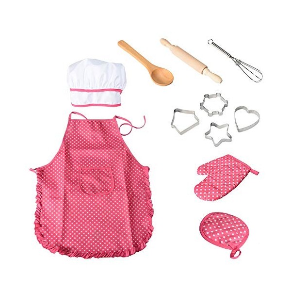 NIWWIN Chef Set Kids Tabliers, 11 Pcs Enfants Cuisine Cuisine Cuisine Cuisson Cuisson Étanche pour Le Cadeau De La Fille