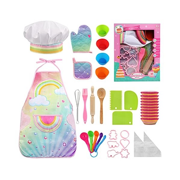 LEADSTAR Tablier Cuisine Enfant, Kit Patisserie Enfant, Set de Deguisement Cuisinier Accessoire Cuisine Enfant Jeu de Rôle du