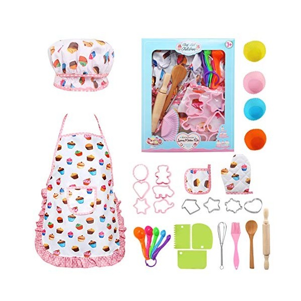 LEADSTAR Tablier Cuisine Enfant, Kit Patisserie Enfant, Set de Deguisement Cuisinier Accessoire Cuisine Enfant Jeu de Rôle du