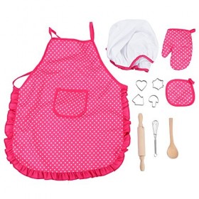 11Pcs Enfants Chef Set Jeu Dimitation Ensemble De Cuisine Enfants Chef Set Jeu de Rôle avec Costume Habiller Ensemble Tablie