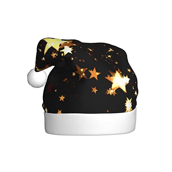 Bonnet de Noël en peluche noir et doré avec imprimé étoiles 3D pour adulte pour fête de Noël et du Nouvel An, doux, léger et 