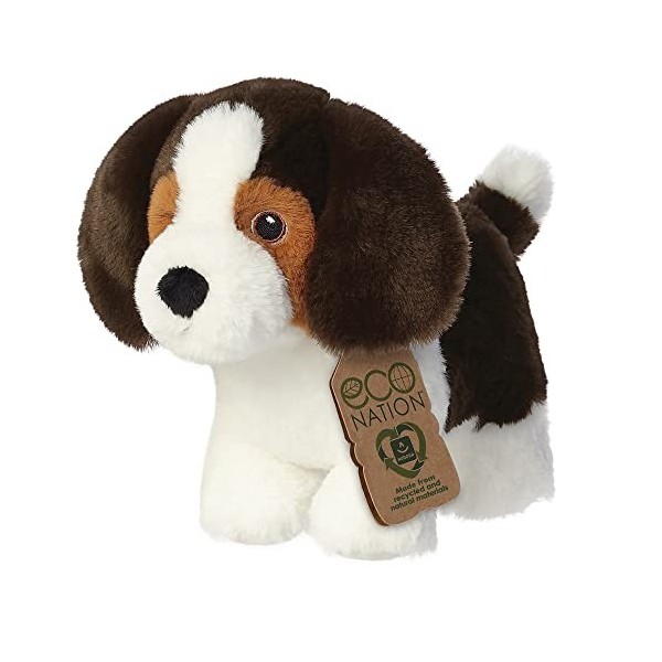 Aurora World- Aurore Aurora, 35047, Eco Nation Beagle Chien, 20cm, Peluche, Noir & Blanc