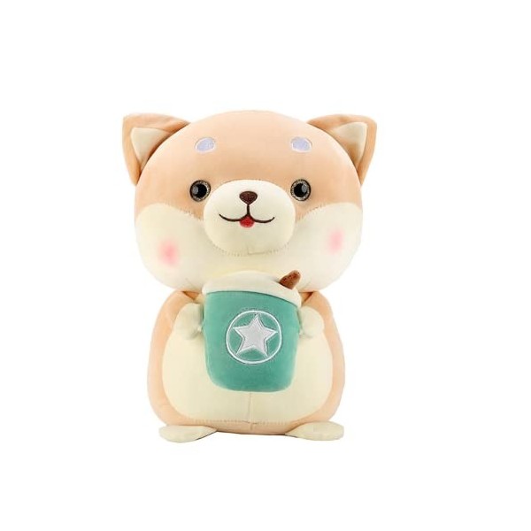 Waslary Shiba Inu Peluche en Forme de Chien avec thé au Lait 23cm Shiba Inu Plush Kawaii Plushie Jouet Cadeau Décoration pour