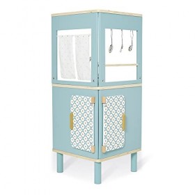 Janod - Cuisine en Bois Trio - Cuisine Compacte 3 Faces - Jouet dImitation Cuisine et Dinette - Style Rétro - 5 Ustensiles M