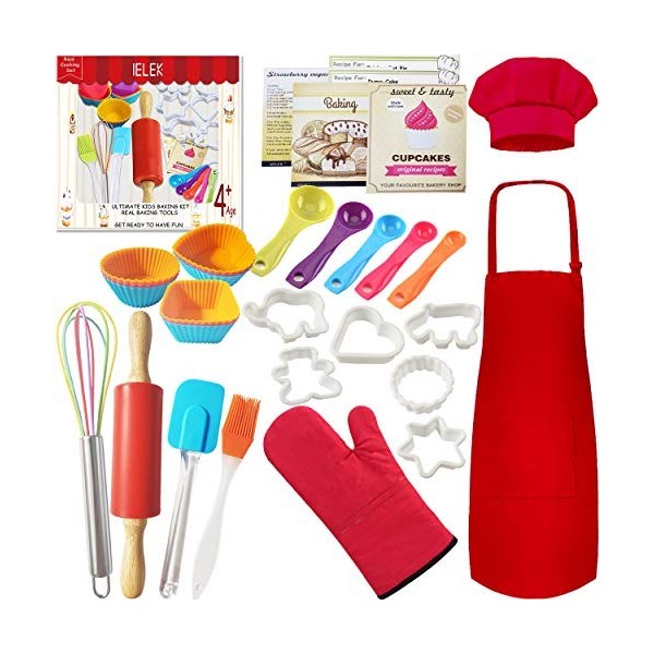 Real Kids Kit de cuisine pour enfants avec tablier, toque de chef, fournitures de cuisine, ustensiles de cuisine et recettes,