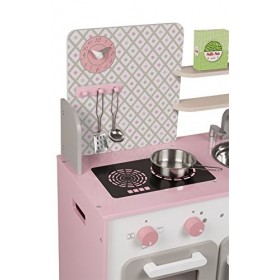 Janod - Cuisine Enfant en Bois Macaron - Équipée avec Frigo et Four Micro Ondes - Avec Bruitage - Imitation et Eveil - 5 Acce