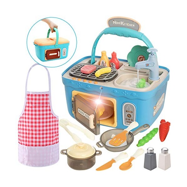 JOYIN Jeu de Cuisine pour Enfants, Panier de Pique Nique Portable avec Musique et lumières changeantes, Four à Micro-Ondes po