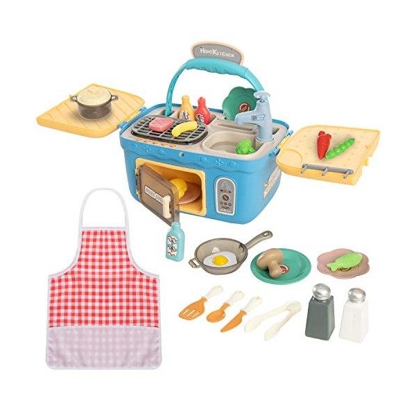 JOYIN Jeu de Cuisine pour Enfants, Panier de Pique Nique Portable avec Musique et lumières changeantes, Four à Micro-Ondes po