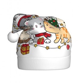 ZORIN Arbre de Noël Kawaii Chats Motif Imprimé Chapeaux de Noël Chapeau de Père Noël Amusant Adulte Chapeau de Noël en Peluch