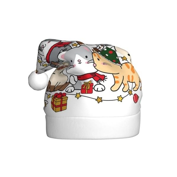 ZORIN Arbre de Noël Kawaii Chats Motif Imprimé Chapeaux de Noël Chapeau de Père Noël Amusant Adulte Chapeau de Noël en Peluch