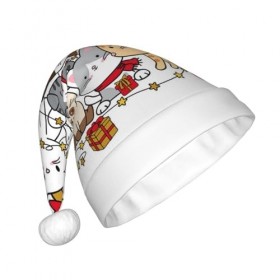 ZORIN Arbre de Noël Kawaii Chats Motif Imprimé Chapeaux de Noël Chapeau de Père Noël Amusant Adulte Chapeau de Noël en Peluch