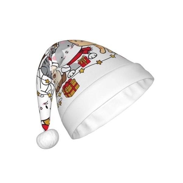 ZORIN Arbre de Noël Kawaii Chats Motif Imprimé Chapeaux de Noël Chapeau de Père Noël Amusant Adulte Chapeau de Noël en Peluch