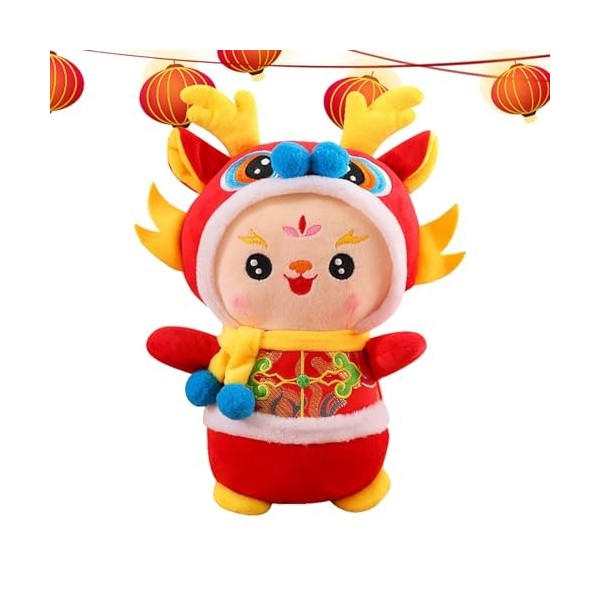 Neamou Jouet Dragon Chinois en Peluche, 2024 Année de la Mascotte du Dragon en Costume Tang, Peluches de Mascotte de Dragon d