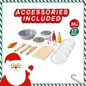 Cuisine Enfant en Bois,Cuisine en Bois Enfant, Cuisine pour Enfants +17 Accessoires Cuisine Enfant 2 Ans 3 Ans kit Cuisine En