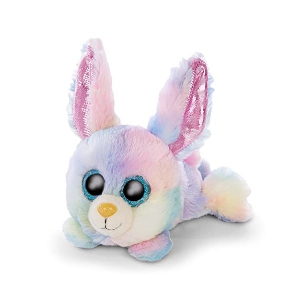 NICI Glubschis : L’Originale – Glubschis Lapin en Peluche Rainbow Candy 15 cm – Lapin Couché avec de Grands Yeux Pailletés – 