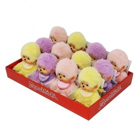 Sekiguchi 201495-Monchhichi Original, Assorti en Jaune, Violet et Rose, Animal en Peluche denviron 15 cm, 201495