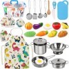 AMAYGA Accessoire Cuisine Enfant 27pcs avec Pots et Casseroles en Acier Inoxydable, Ustensile Cuisine Enfant, Enfants Cuisine