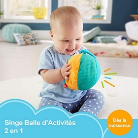 Fisher-Price peluche Singe Balle d’Activités 2-en-1, jouet bébé avec éléments à mordiller et anneau pour laccrocher à la pou