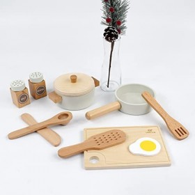 Little Log Ustensiles de Cuisine en Bois Ensemble casseroles poêles Ensemble Cuisine pour Enfants Accessoires Cuisine pour En