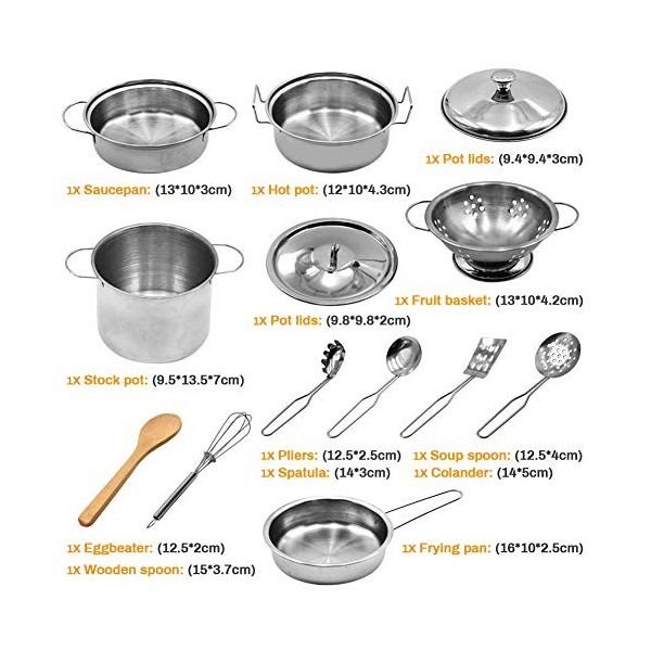 CestMall Simulation Simulation Cuisine Batterie De Cuisine Jeu De Rôle De Cuisine Jouet Éducatif, 18 Pots en Acier Inoxydable