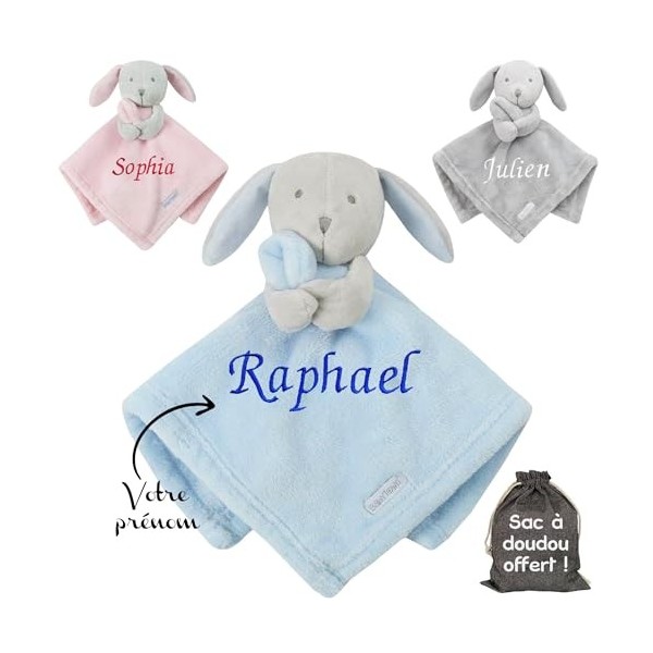 KDO MAGIC Doudou Lapin personnalisé - Prénom brodé - Peluche bébé, Enfant Personnalisable - Cadeau de Naissance, Anniversaire