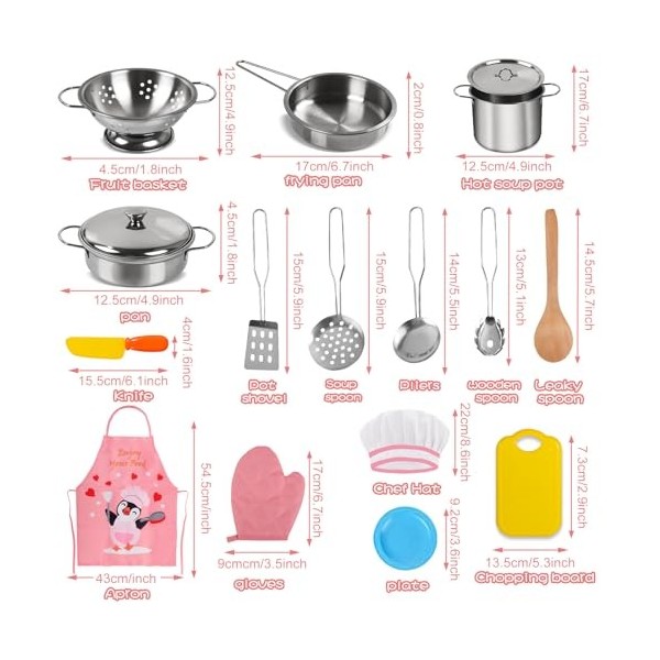 Frasheng Accessoire Cuisine Enfant 30 pcs avec Pots et Casseroles en Acier Inoxydable, Ustensile Cuisine Enfant, Enfants Cuis