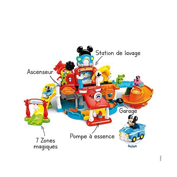 VTech - Tut Tut Bolides Disney, Le Magi-Garage Interactif de Mickey avec Voiture Pick-Up Magique de Mickey Mouse, Garage Voit