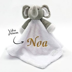 KDO MAGIC Doudou personnalisé éléphant - Peluche Personnalisable avec prénom brodé - Cadeau de Naissance, garçon, Fille, bébé