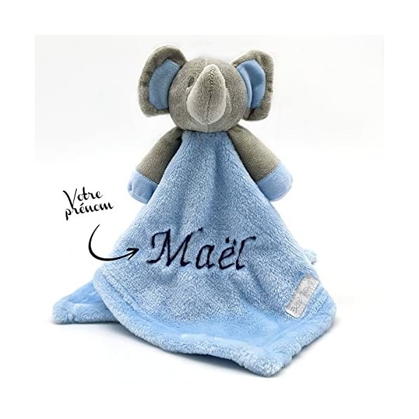 KDO MAGIC Doudou personnalisé éléphant - Peluche Personnalisable avec prénom brodé - Cadeau de Naissance, garçon, Fille, bébé