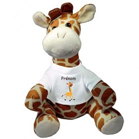 Peluche Girafe avec un Tee shirt Girafe Prénom Exemple Sophie