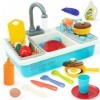 Jouets de Cuisine, Jeu dévier avec Circulation Deau et Gril, Robinet eau Enfant avec Support à Vaisselle et Jouets Alimenta