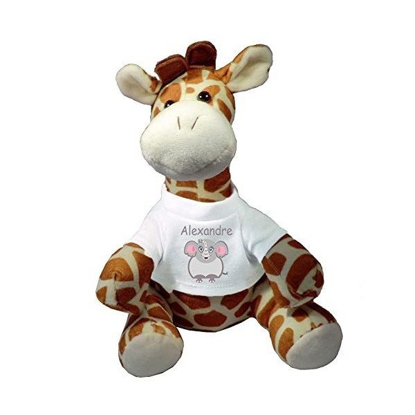 Peluche girafe, tee shirt Eléphant, personnalisable, prénom, Alexandre, doudou,