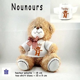 Peluche Nounours avec un Tee shirt Ours Personnalisable avec un Prénom Exemple Teddy