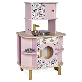 Janod Bois Enfant Twist-Cuisine Recto Verso-8 Accessoires Inclus-Four, Boutons Rotatifs, Plaque Sonore-Dès 3 Ans, J06616, Ros