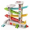 TOP BRIGHT Jouet Garage Voiture Bois pour Enfant,Cadeau Educatif pour Garçon 2 Ans,Jouet Rampe de Course en Bois avec 4 Voitu