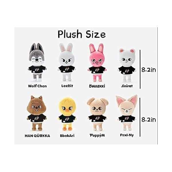 NA SKZOO Peluche Stray Kids Poupée en Peluche, Jouet Animal en Peluche Dessin Animé Mignon, Wolf Chan/Leebit/DWAEKKI/Jiniret/