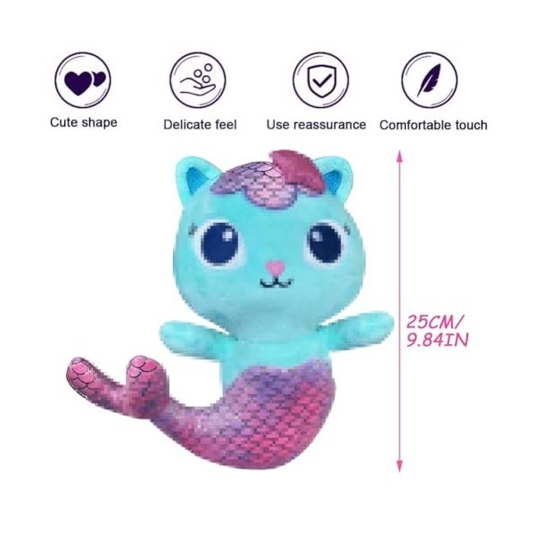 IOSCDH 25cm Ga-bby Sirène Poupée en Peluche Mer-maid chaton Peluche Jouets Anime Plush Toy Figurines Personnages Plush Peluch