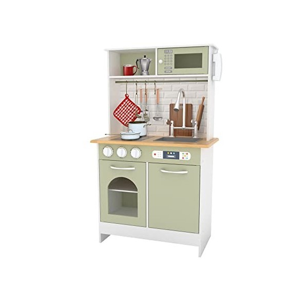 Teamson Kids Cuisine Enfants Little Chef Boston Dinette en Bois Jeux DImitation Cuisine De Jeux Interactive avec 9 Accessoir